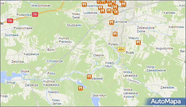 mapa Oleśnik gmina Bełchatów, Oleśnik gmina Bełchatów na mapie Targeo