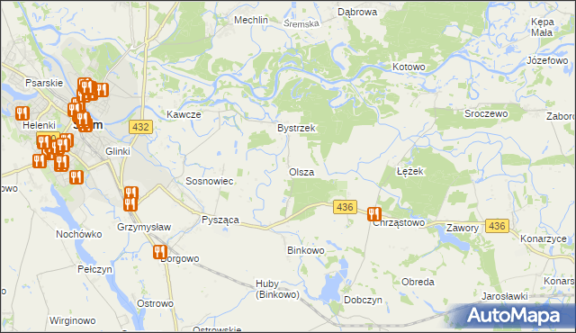 mapa Olsza gmina Śrem, Olsza gmina Śrem na mapie Targeo