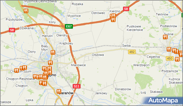 mapa Olszowa gmina Kępno, Olszowa gmina Kępno na mapie Targeo