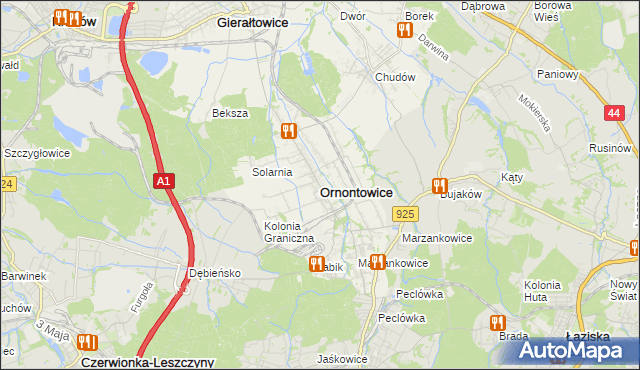 mapa Ornontowice, Ornontowice na mapie Targeo