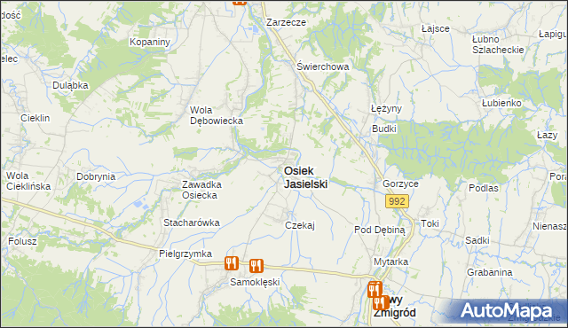 mapa Osiek Jasielski, Osiek Jasielski na mapie Targeo