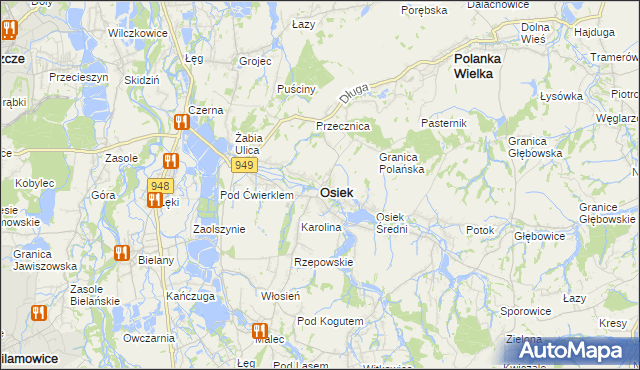 mapa Osiek powiat oświęcimski, Osiek powiat oświęcimski na mapie Targeo