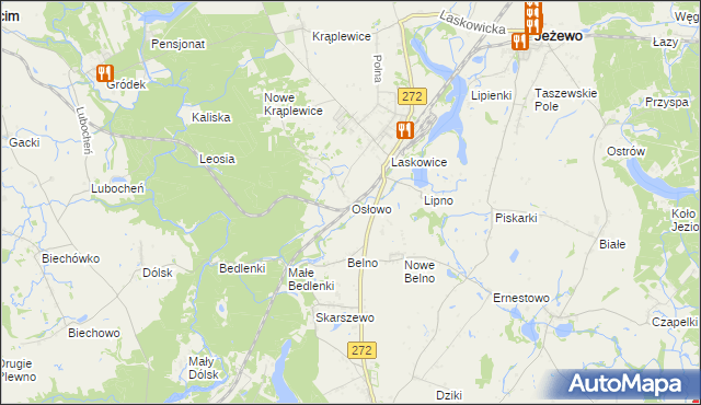 mapa Osłowo gmina Jeżewo, Osłowo gmina Jeżewo na mapie Targeo