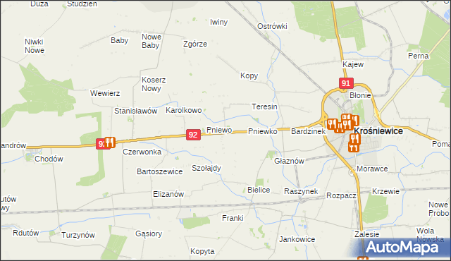 mapa Ostałów gmina Krośniewice, Ostałów gmina Krośniewice na mapie Targeo