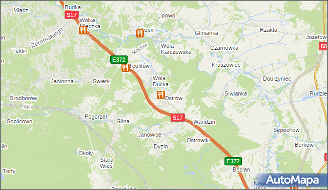 mapa Ostrów gmina Celestynów, Ostrów gmina Celestynów na mapie Targeo