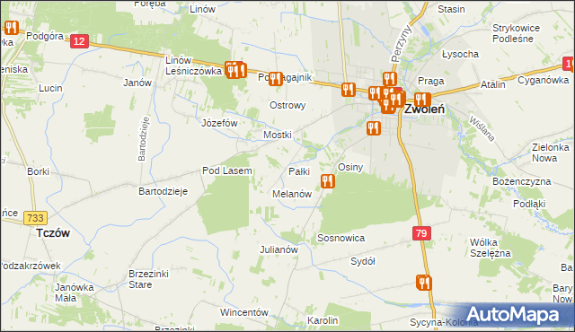 mapa Pałki gmina Zwoleń, Pałki gmina Zwoleń na mapie Targeo