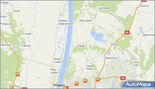 mapa Parski gmina Grudziądz, Parski gmina Grudziądz na mapie Targeo