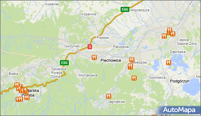 mapa Piechowice powiat jeleniogórski, Piechowice powiat jeleniogórski na mapie Targeo