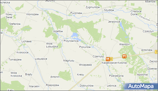 mapa Piorunów gmina Wodzierady, Piorunów gmina Wodzierady na mapie Targeo