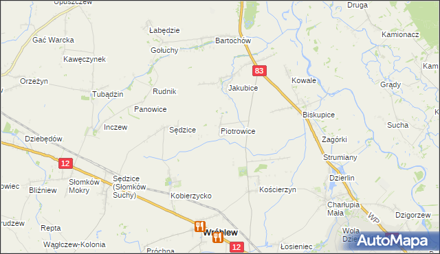 mapa Piotrowice gmina Warta, Piotrowice gmina Warta na mapie Targeo