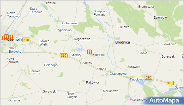 mapa Piotrowo gmina Brodnica, Piotrowo gmina Brodnica na mapie Targeo