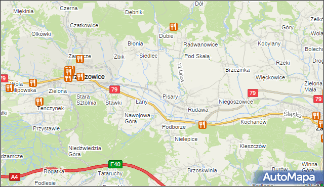 mapa Pisary gmina Zabierzów, Pisary gmina Zabierzów na mapie Targeo