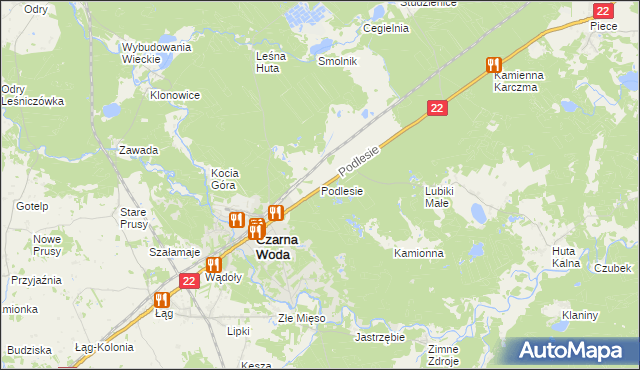 mapa Podlesie gmina Czarna Woda, Podlesie gmina Czarna Woda na mapie Targeo