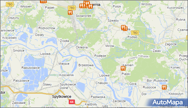 mapa Podłęże gmina Alwernia, Podłęże gmina Alwernia na mapie Targeo