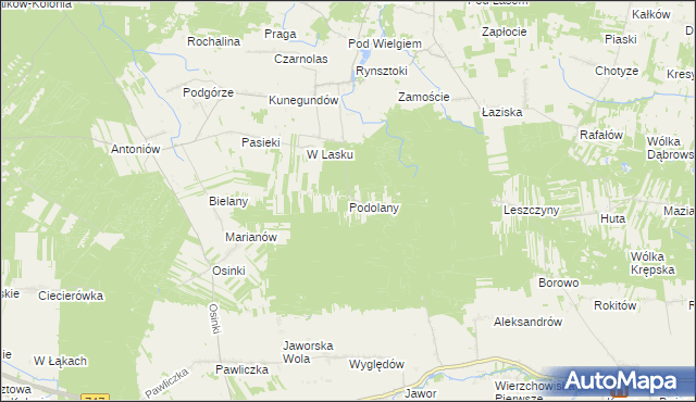 mapa Podolany gmina Ciepielów, Podolany gmina Ciepielów na mapie Targeo