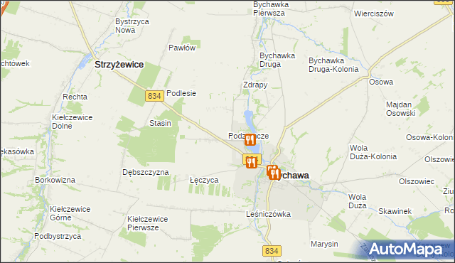 mapa Podzamcze gmina Bychawa, Podzamcze gmina Bychawa na mapie Targeo