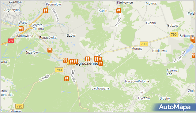 mapa Podzamcze gmina Ogrodzieniec, Podzamcze gmina Ogrodzieniec na mapie Targeo