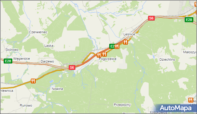 mapa Pogorzelice, Pogorzelice na mapie Targeo