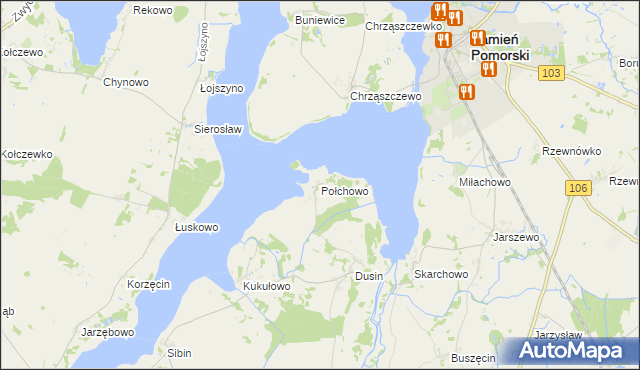 mapa Połchowo gmina Kamień Pomorski, Połchowo gmina Kamień Pomorski na mapie Targeo