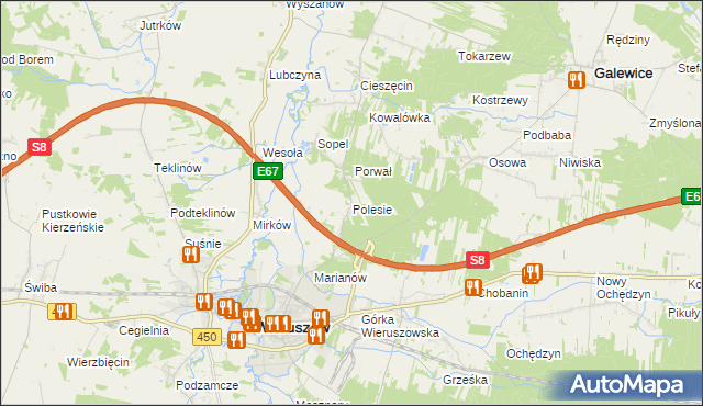 mapa Polesie gmina Wieruszów, Polesie gmina Wieruszów na mapie Targeo