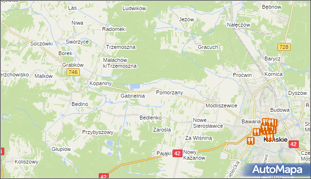 mapa Pomorzany gmina Końskie, Pomorzany gmina Końskie na mapie Targeo