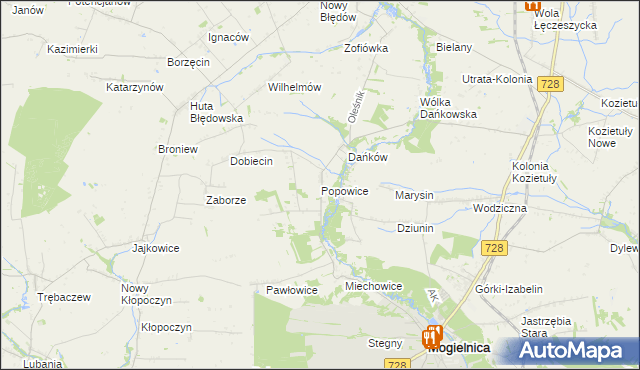 mapa Popowice gmina Mogielnica, Popowice gmina Mogielnica na mapie Targeo
