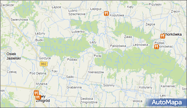 mapa Poraj gmina Chorkówka, Poraj gmina Chorkówka na mapie Targeo