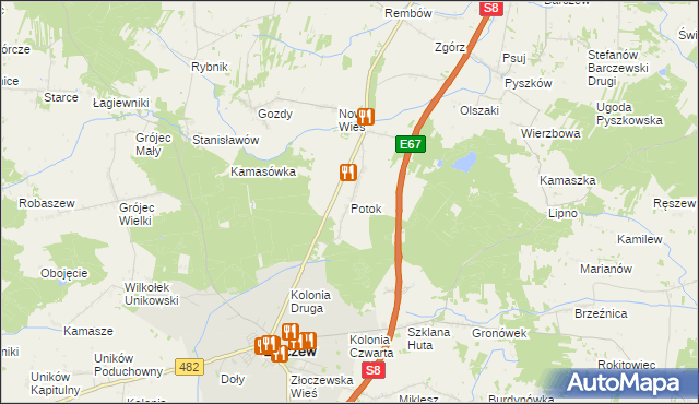 mapa Potok gmina Złoczew, Potok gmina Złoczew na mapie Targeo