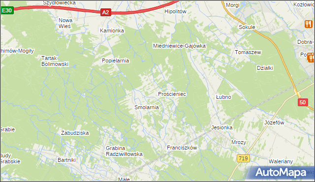 mapa Prościeniec, Prościeniec na mapie Targeo