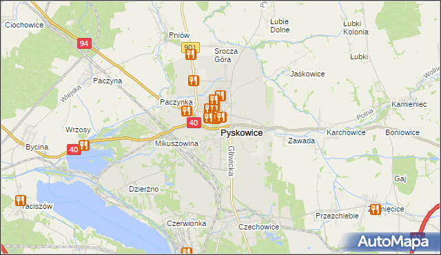 mapa Pyskowice powiat gliwicki, Pyskowice powiat gliwicki na mapie Targeo
