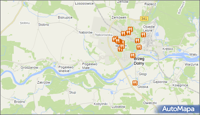 mapa Pysząca gmina Brzeg Dolny, Pysząca gmina Brzeg Dolny na mapie Targeo
