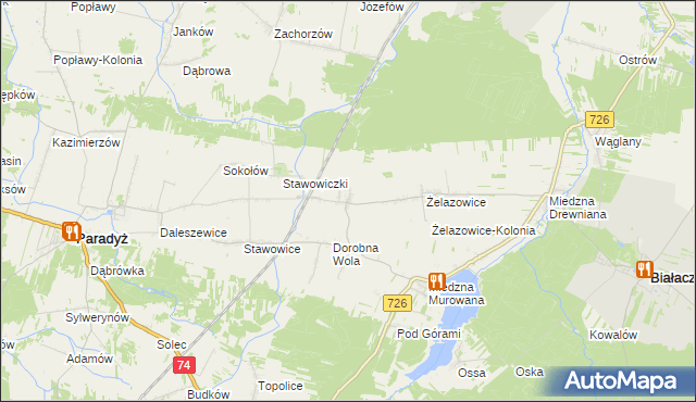 mapa Radwan gmina Białaczów, Radwan gmina Białaczów na mapie Targeo