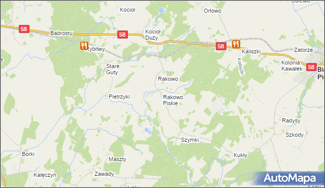 mapa Rakowo Piskie, Rakowo Piskie na mapie Targeo