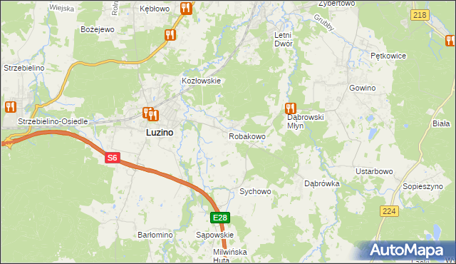 mapa Robakowo gmina Luzino, Robakowo gmina Luzino na mapie Targeo