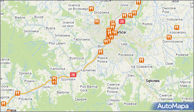 mapa Ropica Polska, Ropica Polska na mapie Targeo