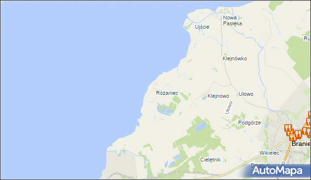 mapa Różaniec gmina Braniewo, Różaniec gmina Braniewo na mapie Targeo