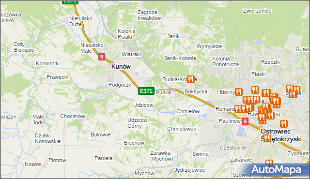 mapa Rudka gmina Kunów, Rudka gmina Kunów na mapie Targeo