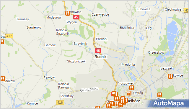 mapa Rudnik powiat raciborski, Rudnik powiat raciborski na mapie Targeo