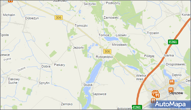 mapa Rybojedzko gmina Stęszew, Rybojedzko gmina Stęszew na mapie Targeo
