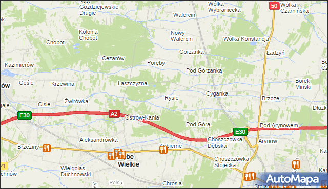 mapa Rysie gmina Dębe Wielkie, Rysie gmina Dębe Wielkie na mapie Targeo