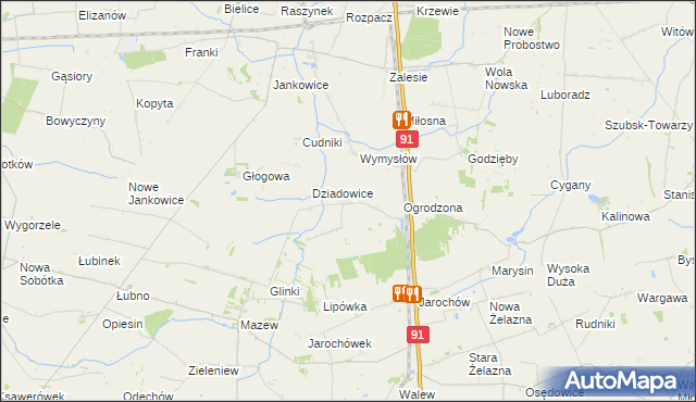mapa Rzędków gmina Daszyna, Rzędków gmina Daszyna na mapie Targeo