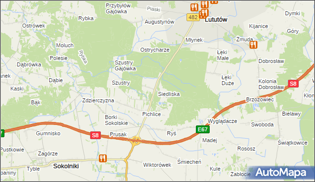 mapa Siedliska gmina Sokolniki, Siedliska gmina Sokolniki na mapie Targeo