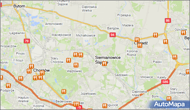 mapa Siemianowice Śląskie, Siemianowice Śląskie na mapie Targeo