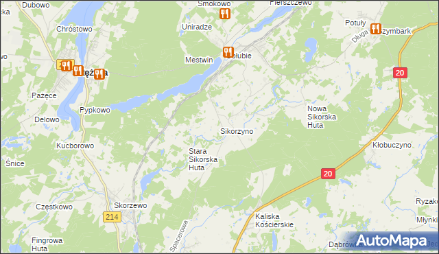 mapa Sikorzyno, Sikorzyno na mapie Targeo