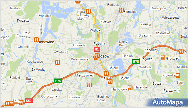 mapa Skoczów powiat cieszyński, Skoczów powiat cieszyński na mapie Targeo