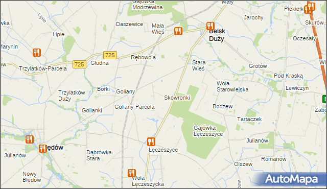 mapa Skowronki gmina Belsk Duży, Skowronki gmina Belsk Duży na mapie Targeo