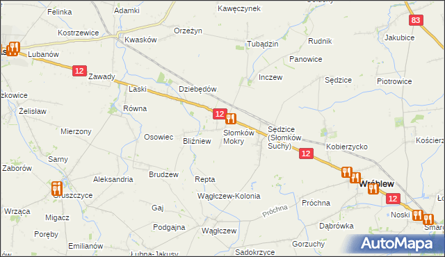 mapa Słomków Mokry, Słomków Mokry na mapie Targeo