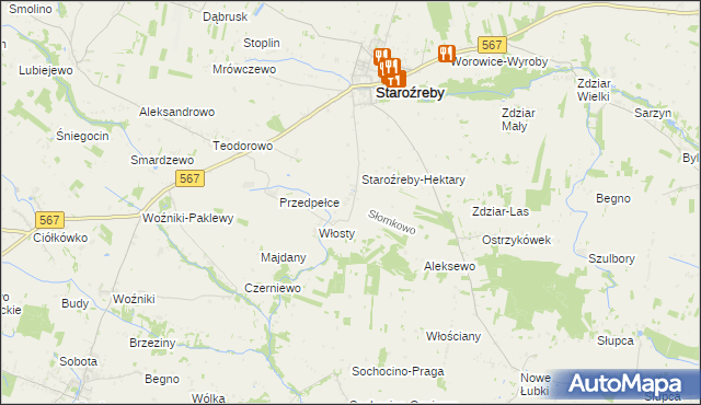 mapa Słomkowo gmina Staroźreby, Słomkowo gmina Staroźreby na mapie Targeo