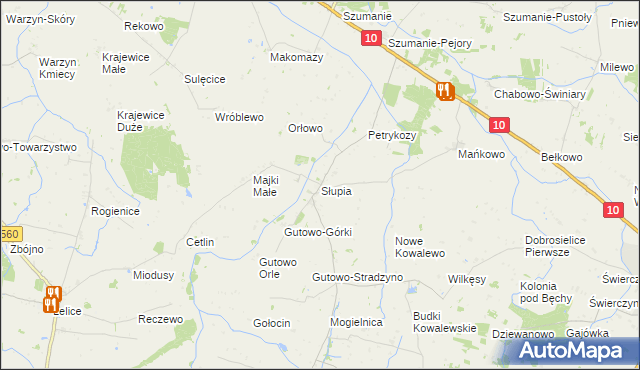 mapa Słupia gmina Zawidz, Słupia gmina Zawidz na mapie Targeo