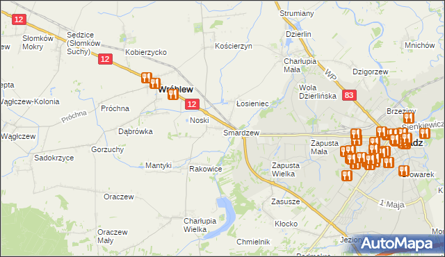 mapa Smardzew gmina Wróblew, Smardzew gmina Wróblew na mapie Targeo